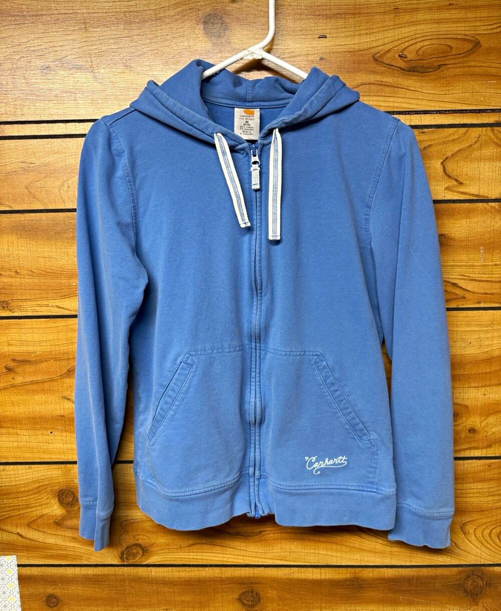 Carhartt Women’s Full Zip Hoodie Blue Cotton/Spandex Logo, Size M 8/10